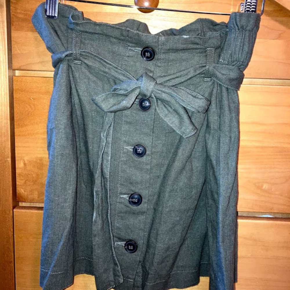 Olive Green Paper Bag Style Mini Skirt